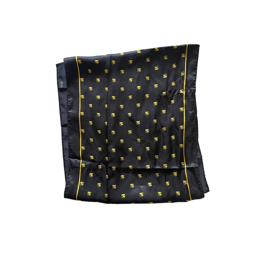 Black Silk Scarf with Yellow flowers and boarder 53x12 Classic Goth Cottagecore - Picture 5 of 7